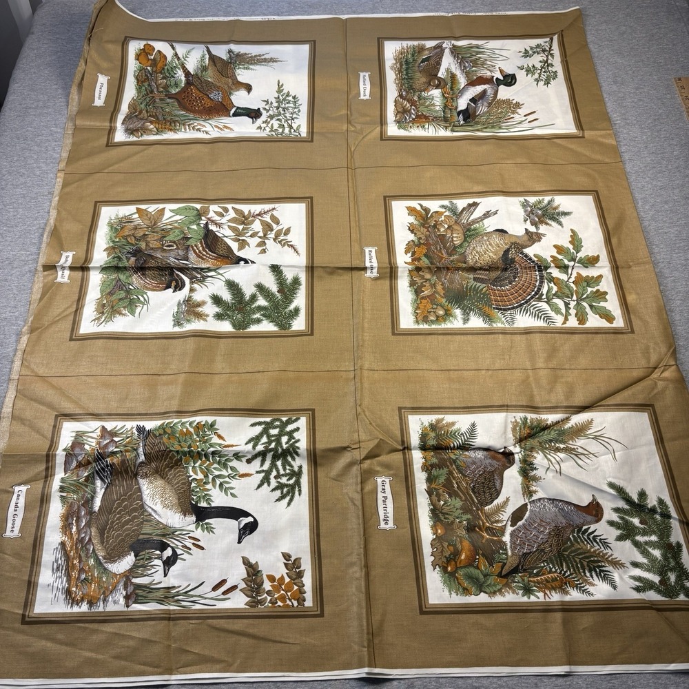 Cranston Game Birds Picture Book Cotton Fabric 12+ Panels NOS Vtg Ducks Geese